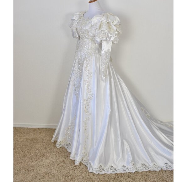 Vintage 80s 90s Wedding Gown Dress Royal Train - 0/2 - Picture 14 of 17
